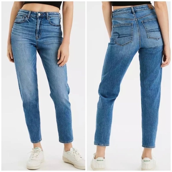 AMERICAN Eagle Stretch Mom Jeans in Medium Blue - Picture 1 of 11